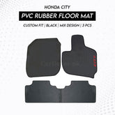 Honda City 2021–2024 PVC Rubber Floor Mat | Custom Fit Black Mix Design (3 Pcs Set)