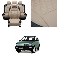 Suzuki Mehran Diamond Stitch Seat Cover – Beige & Black – Model 1998–2021