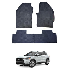 Toyota Cross 2024 PVC Rubber Floor Mat | Custom Fit Black Mix Design (3 Pcs Set)