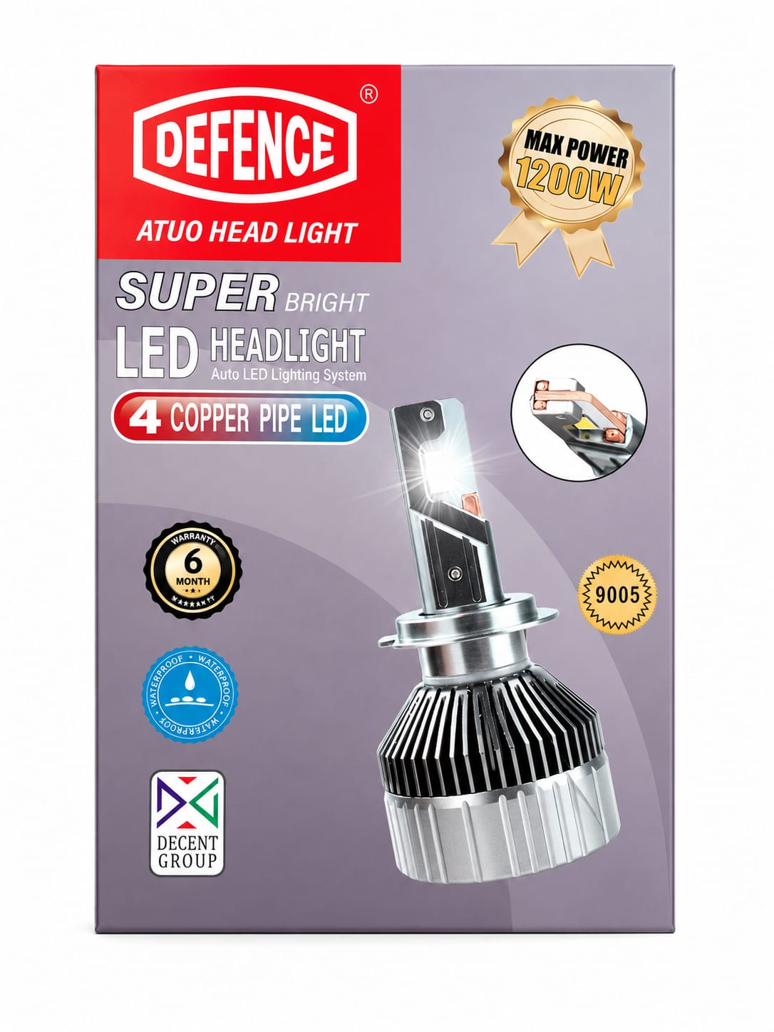 DEFENCE Super Bright LED Headlight 9005 – 1200W Max Power | 4 Copper Pipe Cooling System