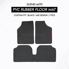 Suzuki Alto 2018–2025 PVC Rubber Floor Mat | Custom Fit Black Mix Design (3 Pcs Set)